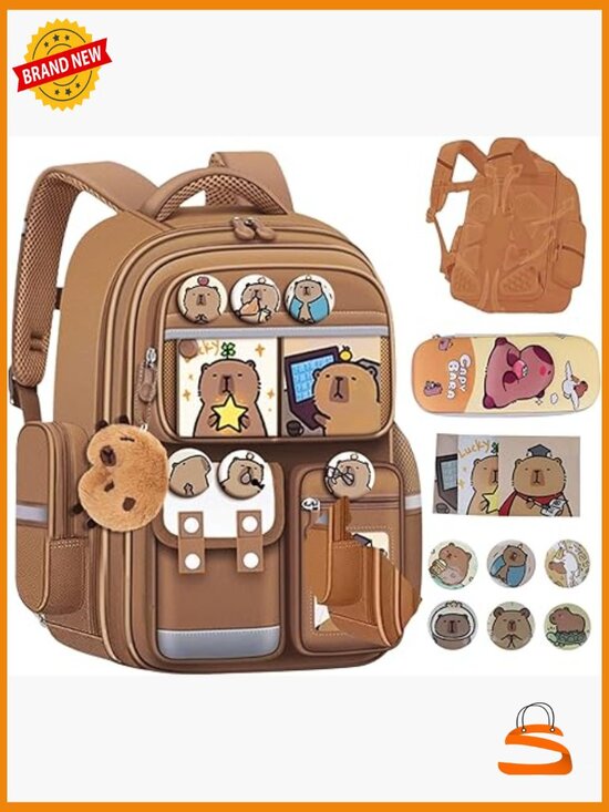 Large Capacity Waterproof Kawaii Backpack with Pins Accessories 12 Piece Set main image 6